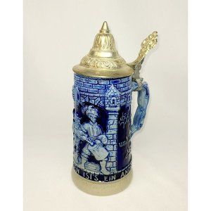 Vintage pottery German blue salt glazed stein